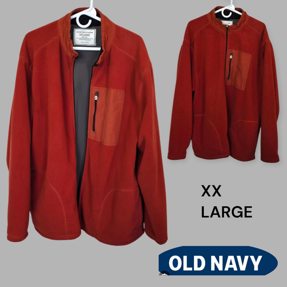 Old Navy  Fleece Red Orange Full Zip Jacket Sweater Mens  Plus XXL